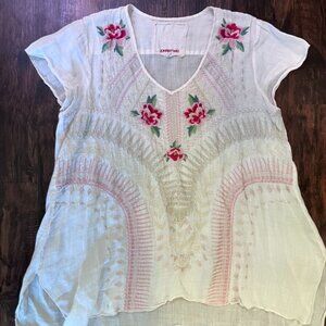 3J Workshop Johnny Was Embroidered Floral Boho Top Medium